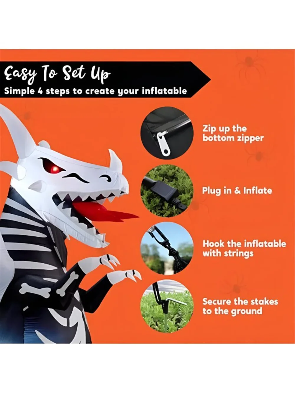 8 FT Tall Halloween Inflatables Outdoor Skeleton Dragon Decoration,
